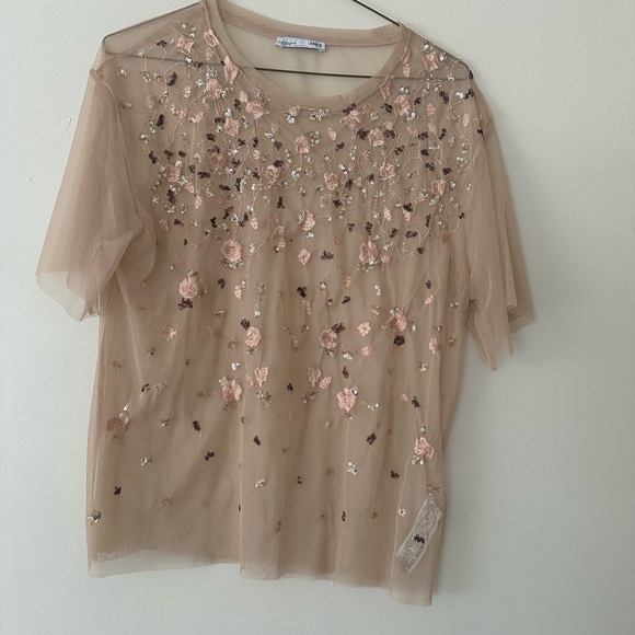 Net Embroidered Cream Top - Picture 1 of 4